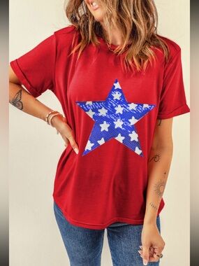 1172. Sequin stars USA Americana short sleeve t-shirt in red